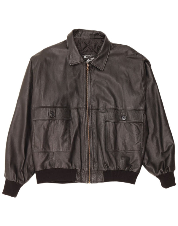 Vintage Mens Loose Fit Leather Jacket UK 38 Medium Black Leather