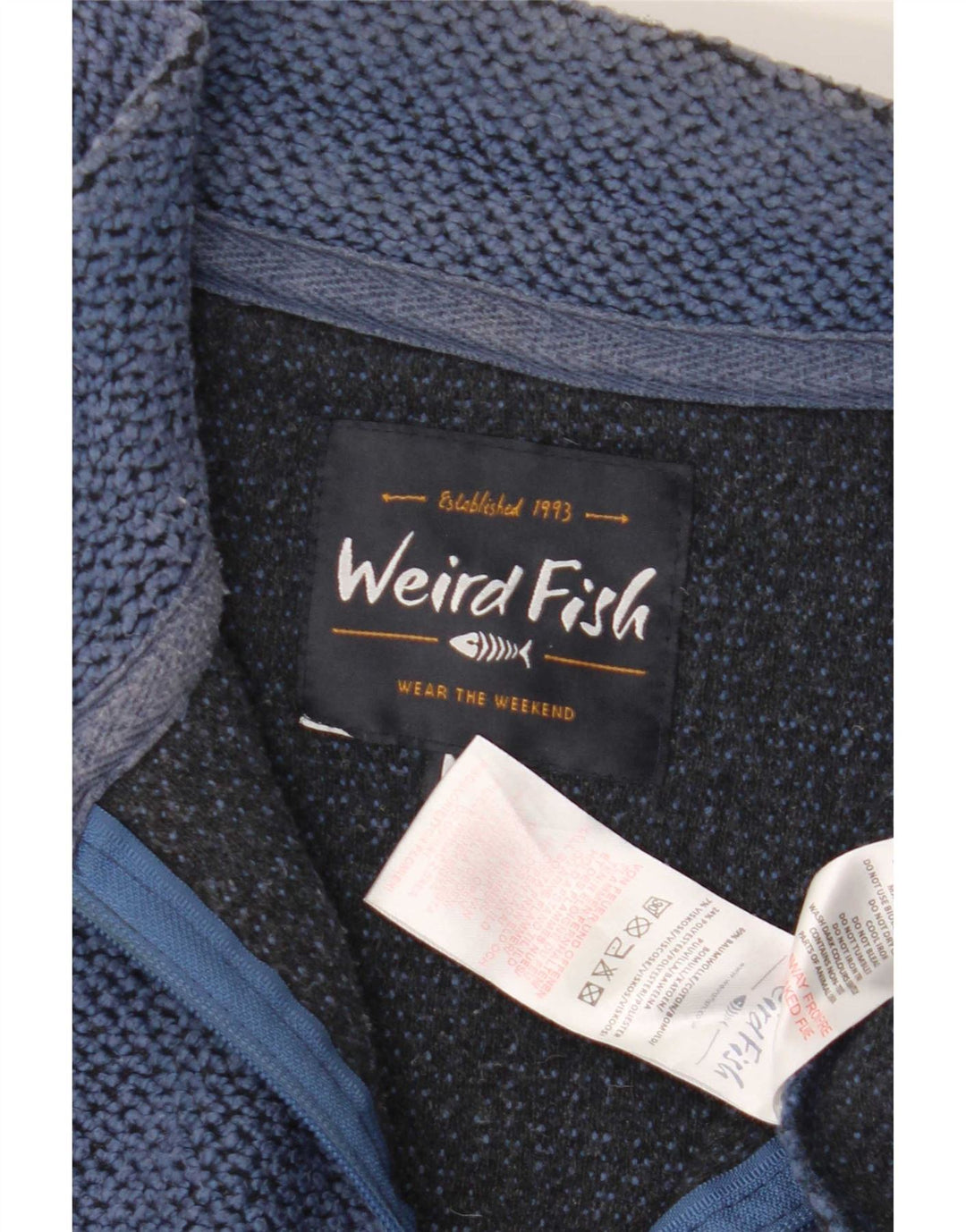 Weird Fish - Sudadera con cuello y cremallera para hombre, color azul medio, algodón