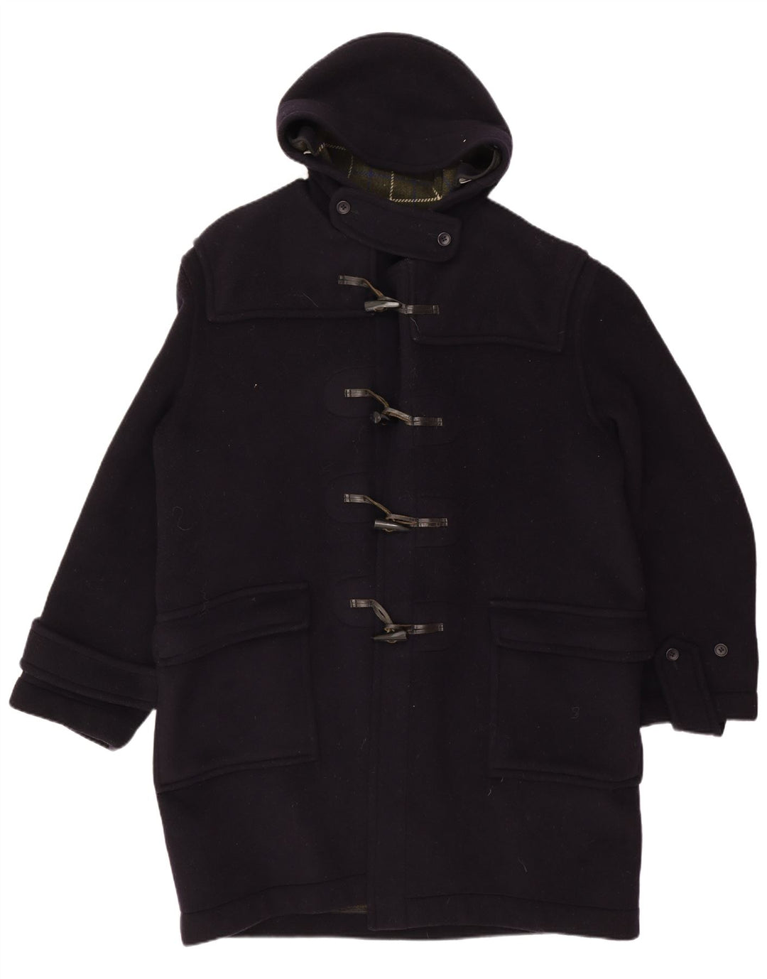 Vintage hombres con capucha Duffle abrigo Reino Unido 40 grande azul marino