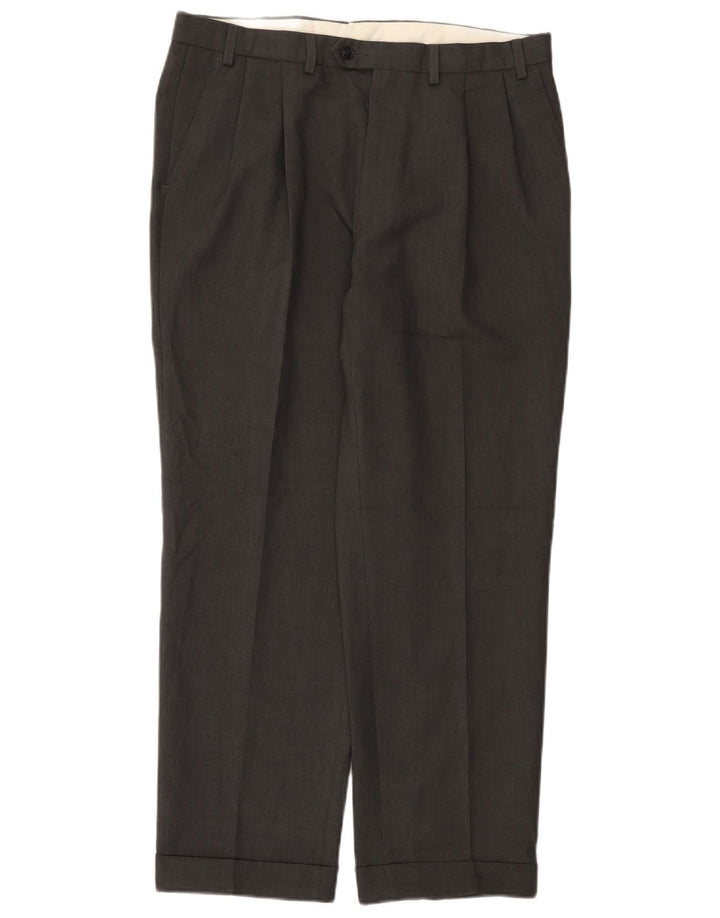 Marks & Spencer Pantalón de traje con pinzas para hombre W36 L29 Poliéster gris