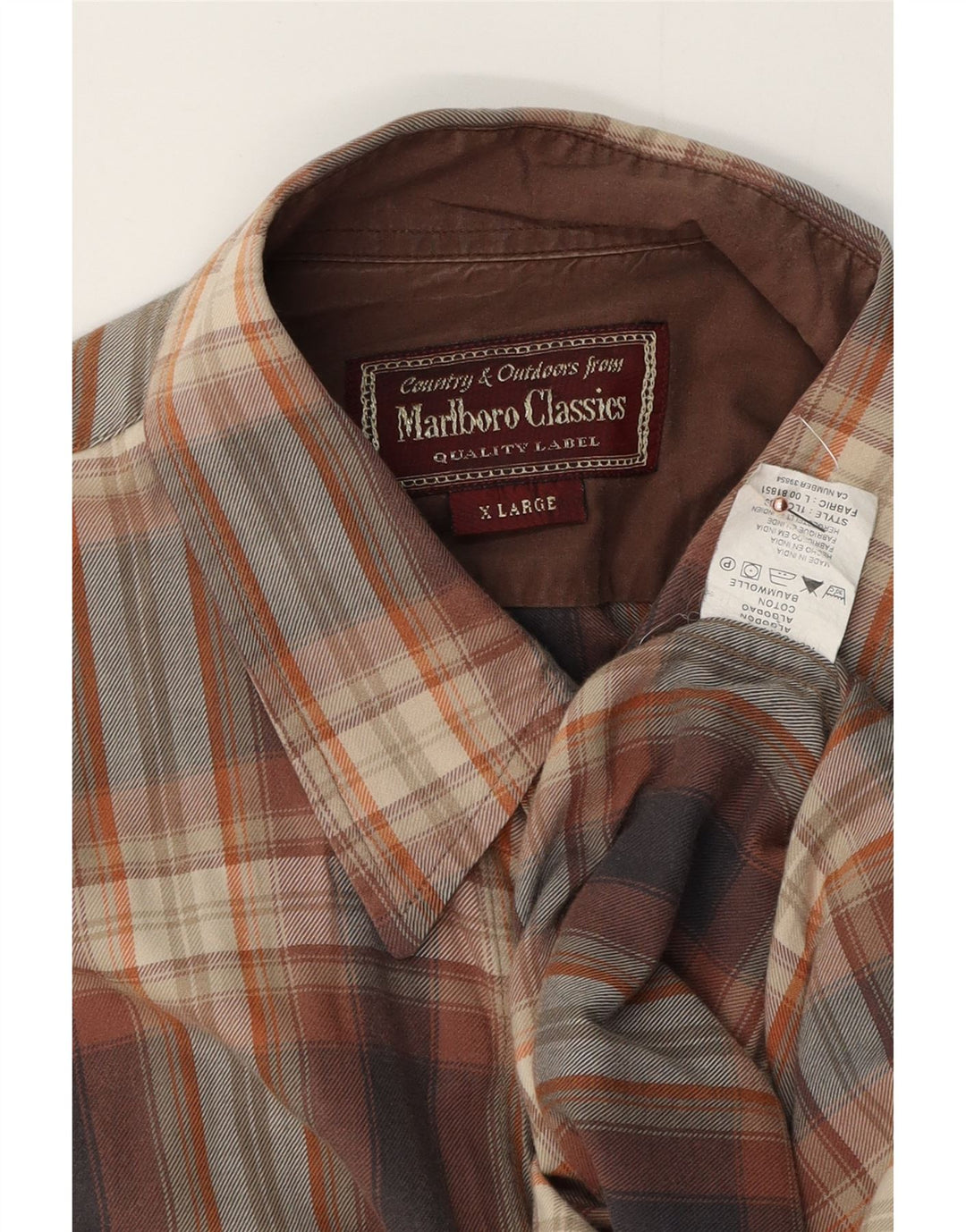 MARLBORO CLASSICS Camisa de franela para hombre XL Algodón a cuadros marrón