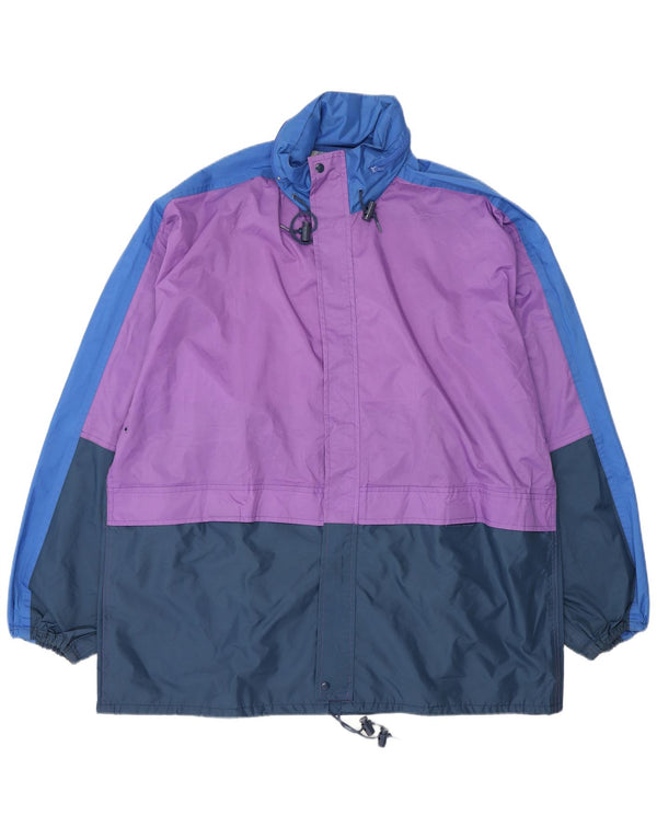 Vintage hombres con capucha chaqueta de lluvia Reino Unido 44 2XL multicolor colorblock nylon