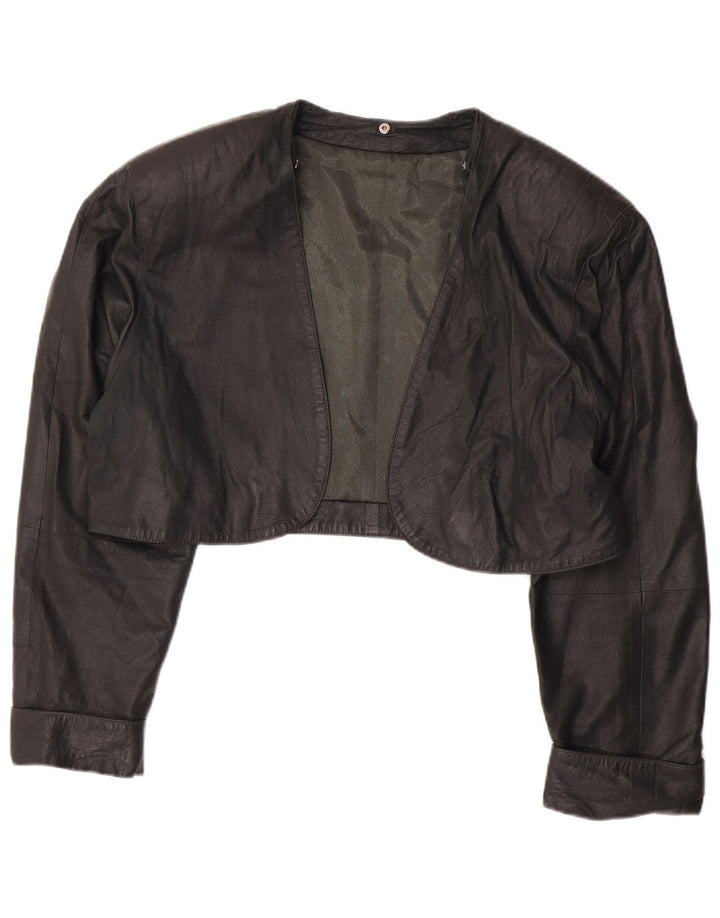 VINTAGE Chaqueta Bolero de Cuero Mujer Reino Unido 14 Verde Medio