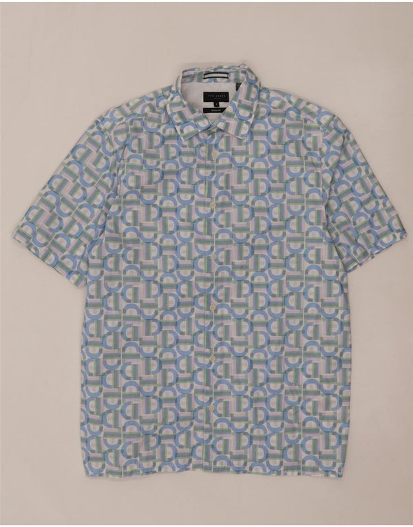Ted Baker Camisa regular de manga corta para hombre Talla 4 Grande Azul Geométrico
