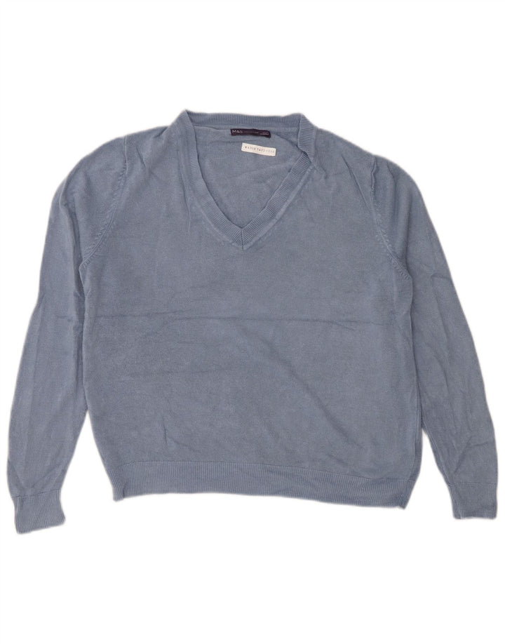 MARKS & SPENCER Suéter corto con cuello en V para mujer UK 44 Azul medio