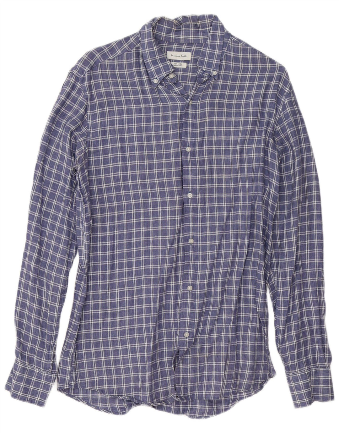 Camisa Massimo Dutti Hombre Lino Cuadros Azul Medio