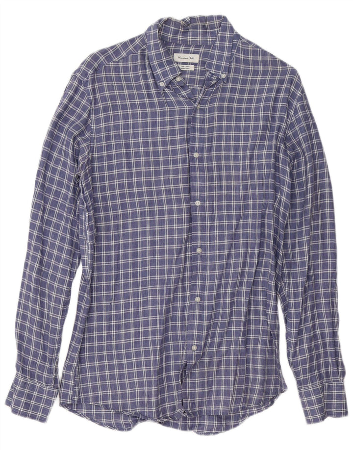 Camisa Massimo Dutti Hombre Lino Cuadros Azul Medio