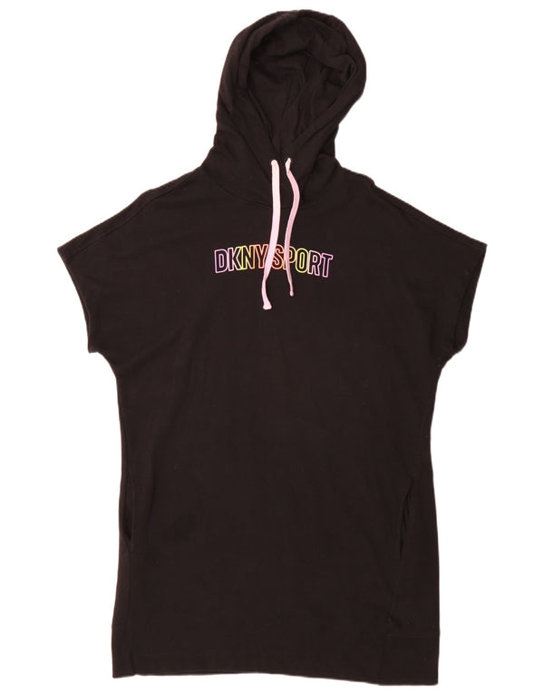 Dkny Vestido tipo camiseta con capucha y gráfico para mujer UK 44 Grande Negro Algodón Deportes