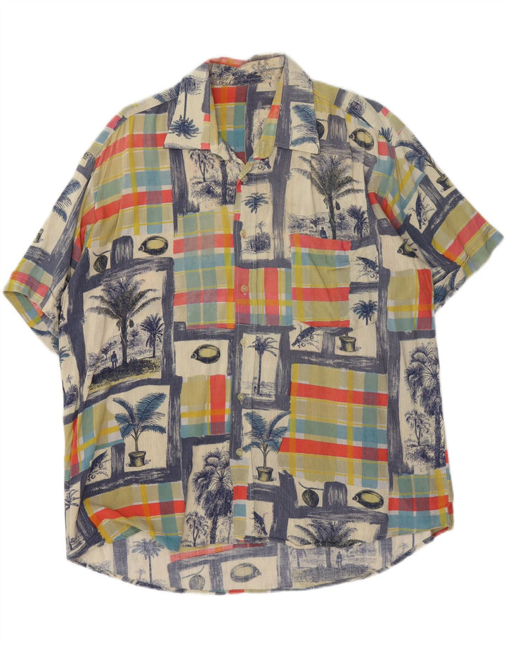 Vintage hombres camisa de manga corta gran patchwork multicolor