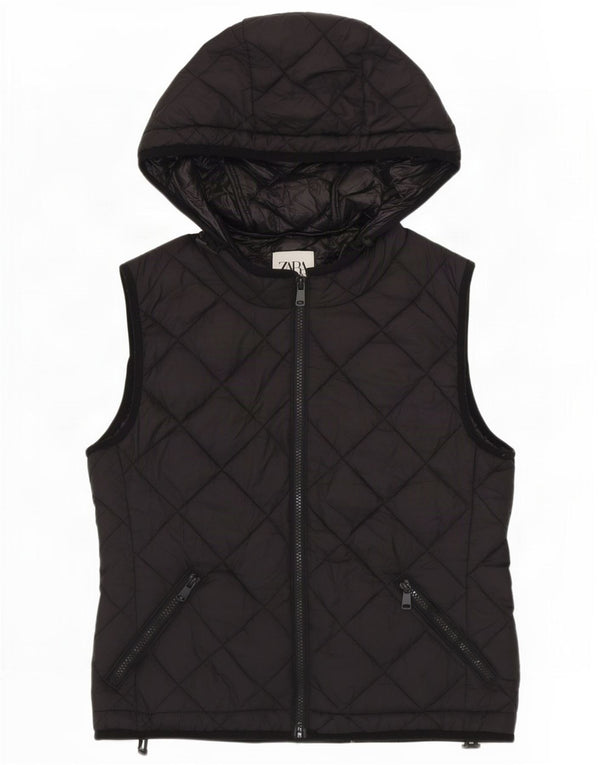 Zara Mujer Chaleco Acolchado Con Capucha UK 44 Mediano Poliéster Negro