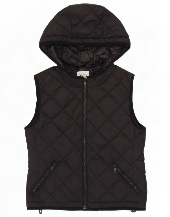 Zara Mujer Chaleco Acolchado Con Capucha UK 44 Mediano Poliéster Negro
