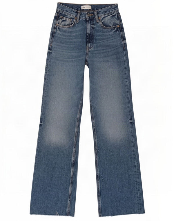 Zara Jeans de pierna ancha y cintura alta para mujer EU 32 2XS W22 L33 Algodón azul