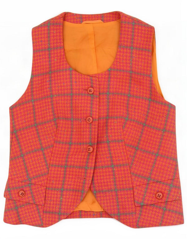 Chaleco vintage para mujer UK 10 Small Orange Houndstooth