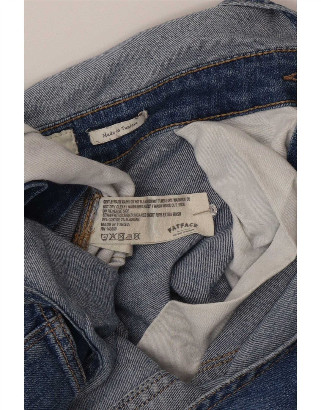 Pantalones cortos de mezclilla con peto desgastados para mujer de Fat Face UK 12 Medium W32 Azul