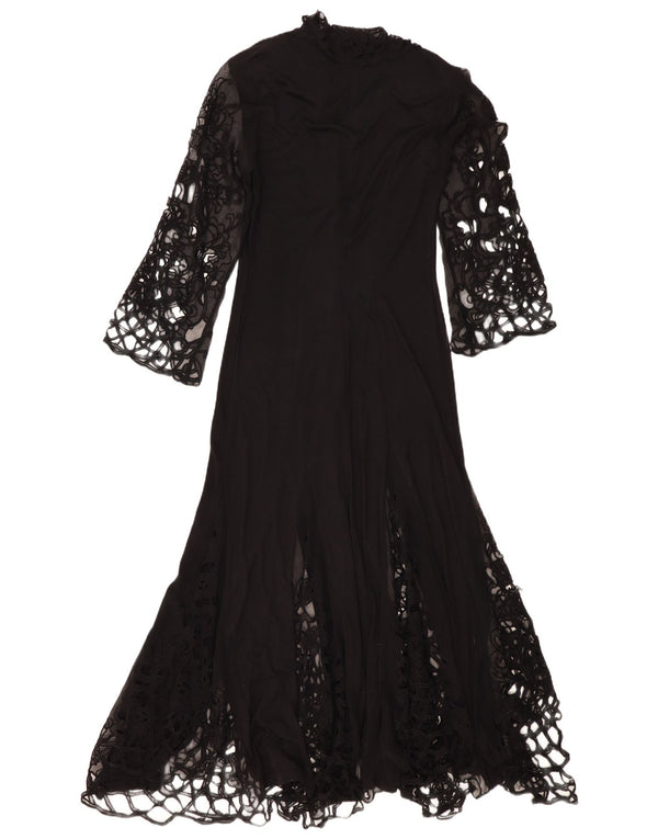 Vintage mujer Maxi camisa vestido Reino Unido 12 medio negro floral viscosa