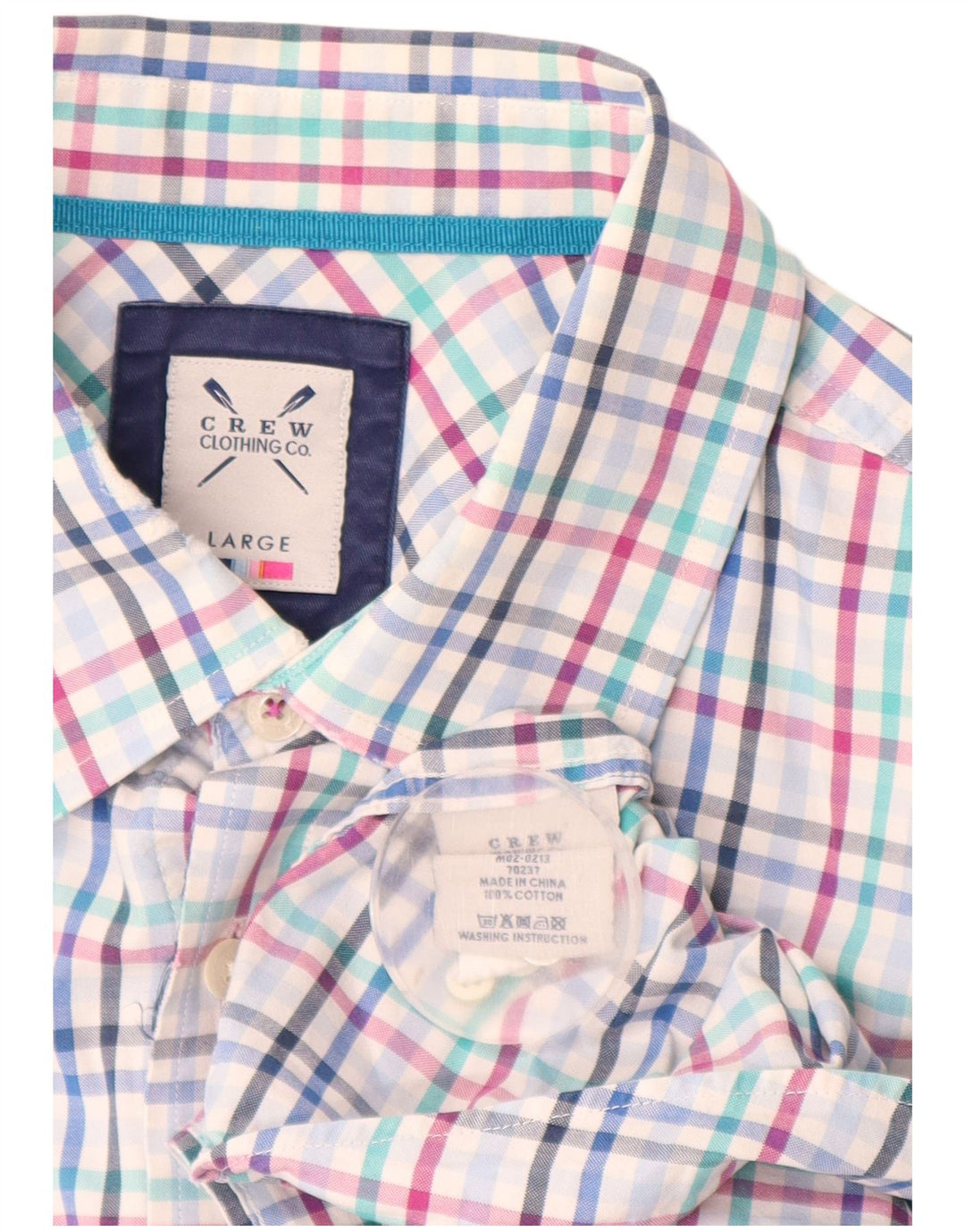 CREW CLOTHING Camisa para hombre de algodón a cuadros azul grande
