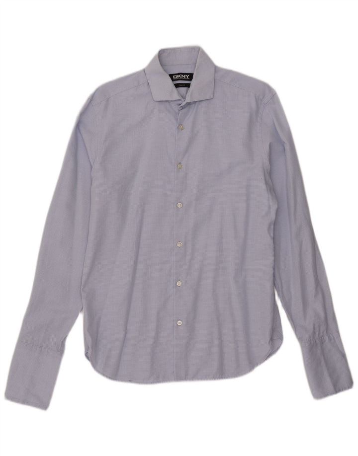 Dkny Camisa formal ajustada para hombre talla 15 1/2 cuadros azules medianos