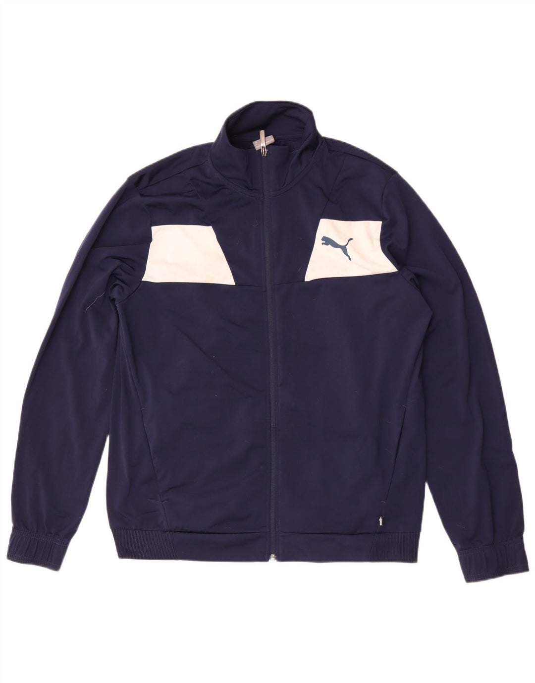 Puma Chaqueta de chándal para hombre, talla grande, poliéster con bloques de color azul marino