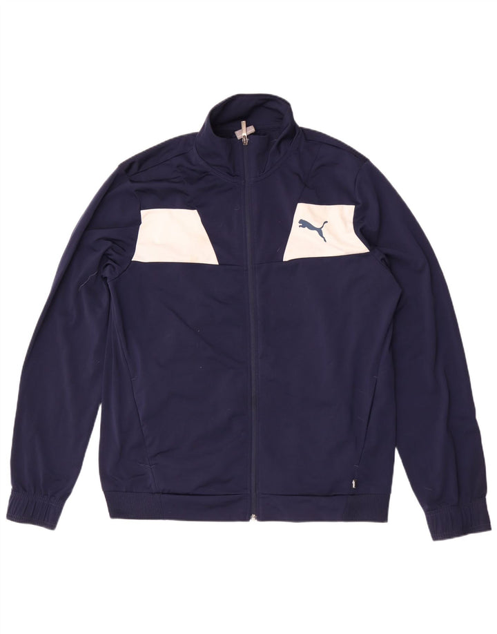 Puma Chaqueta de chándal para hombre, talla grande, poliéster con bloques de color azul marino