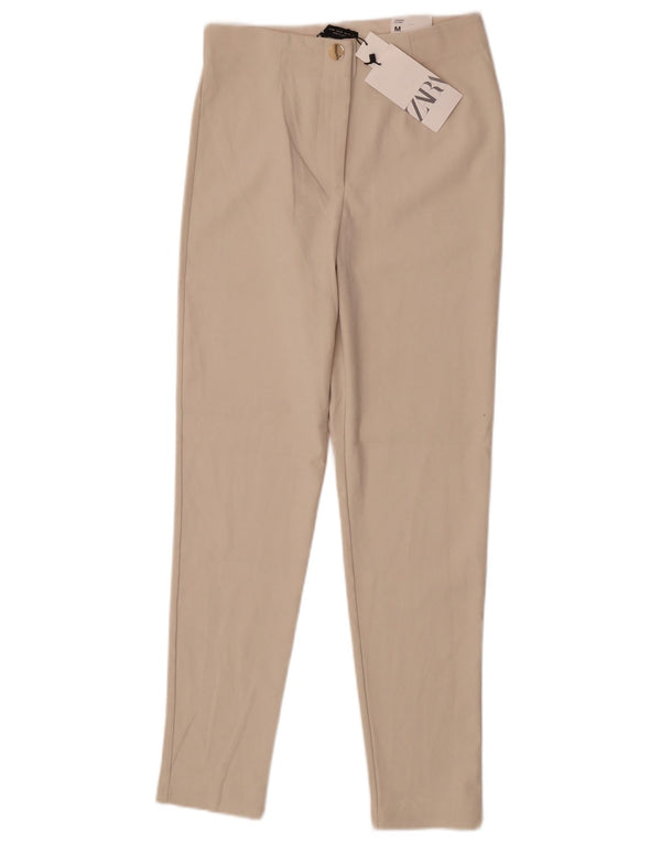 Zara Mujer Legging De Cintura Alta Pantalones Casuales Medianos W28 L27 Blanco Roto