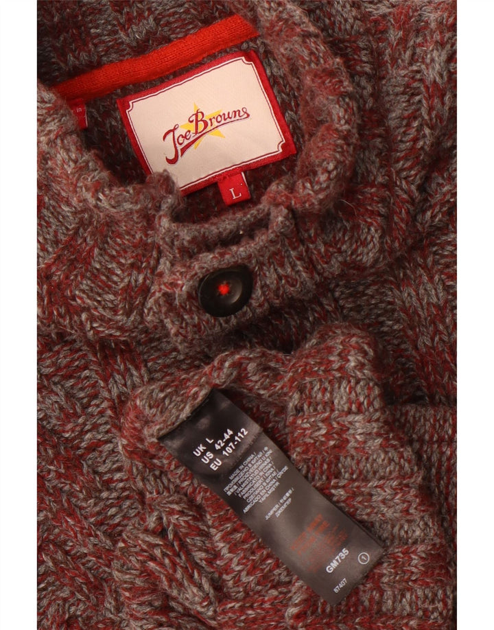 Joe Browns Suéter tipo jersey con cuello y botones para hombre Acrílico moteado granate grande