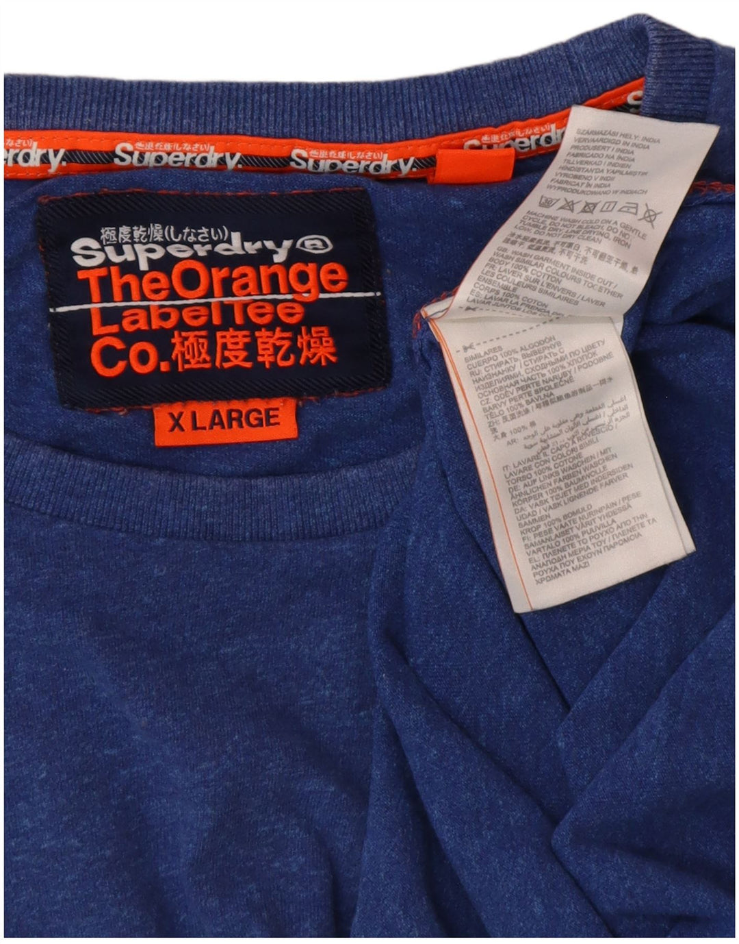 SUPERDRY Hombre Camiseta Top XL Algodón Moteado Azul