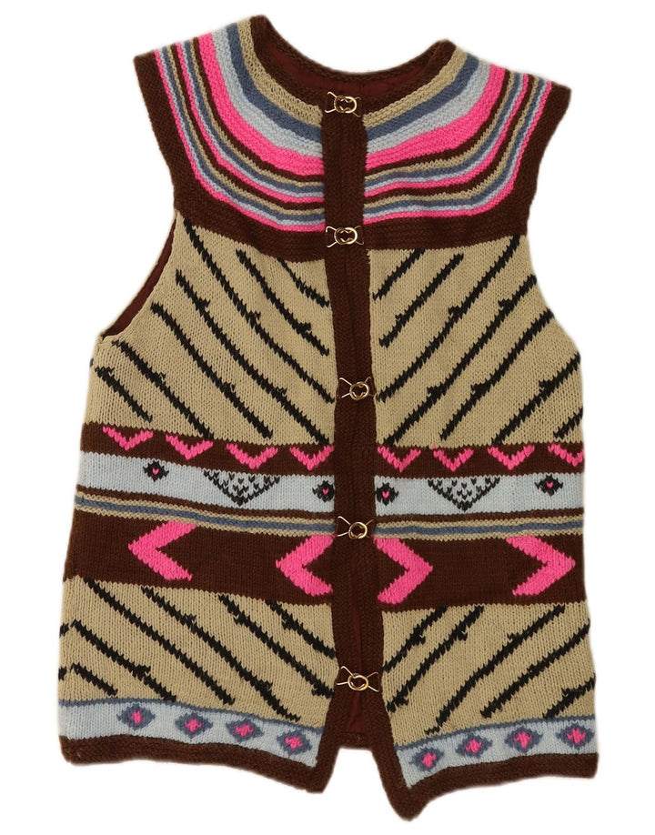 Vintage mujer Cardigan suéter Reino Unido 14 medio multicolor geométrico