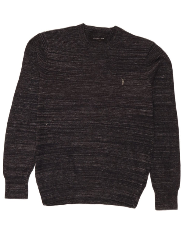 All Saints Jersey de cuello redondo para hombre XS Algodón moteado gris