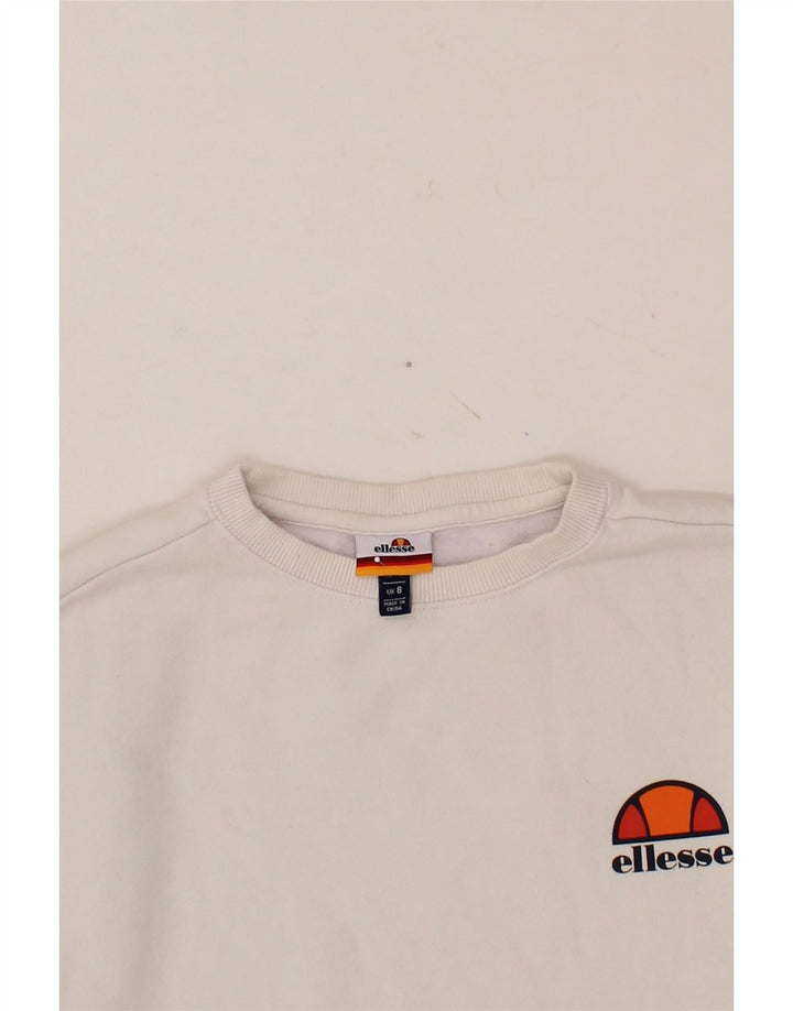 ELLESSE Womens Oversized Sweatshirt Jumper UK 8 Small White Cotton Vintage Ellesse and Second-Hand Ellesse from Messina Hembry 