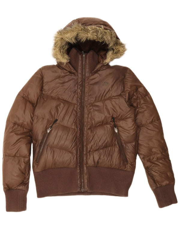 Nike Chaqueta acolchada con capucha para mujer UK 12/14 Medium Brown Nylon