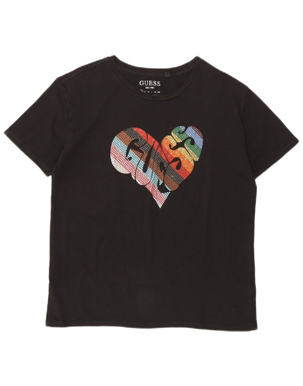 Guess Camiseta con gráfico extragrande para mujer UK 6 XS Negro