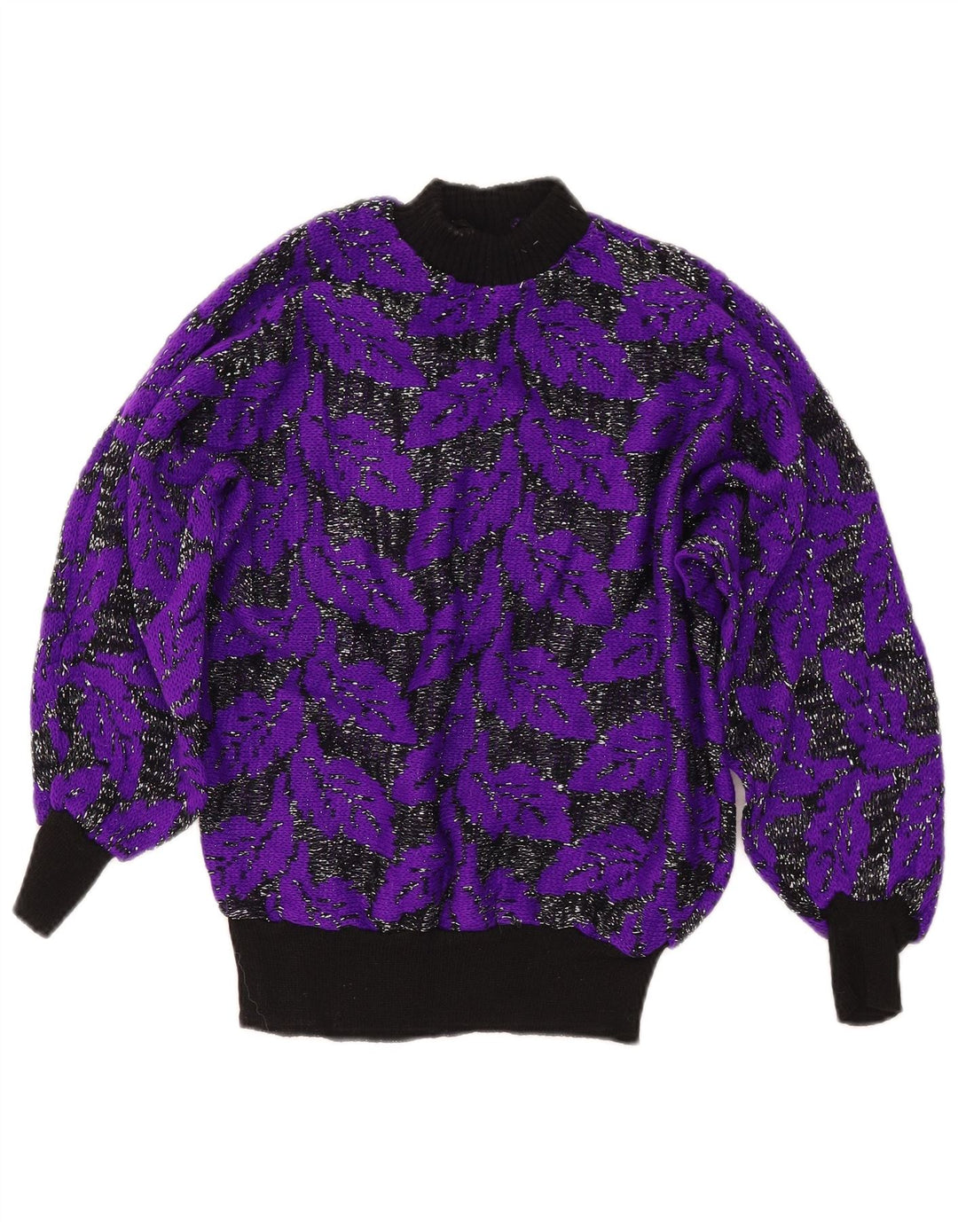 VINTAGE Mujer Turtle Neck Jumper Suéter Reino Unido 8 Pequeño Púrpura Colorblock