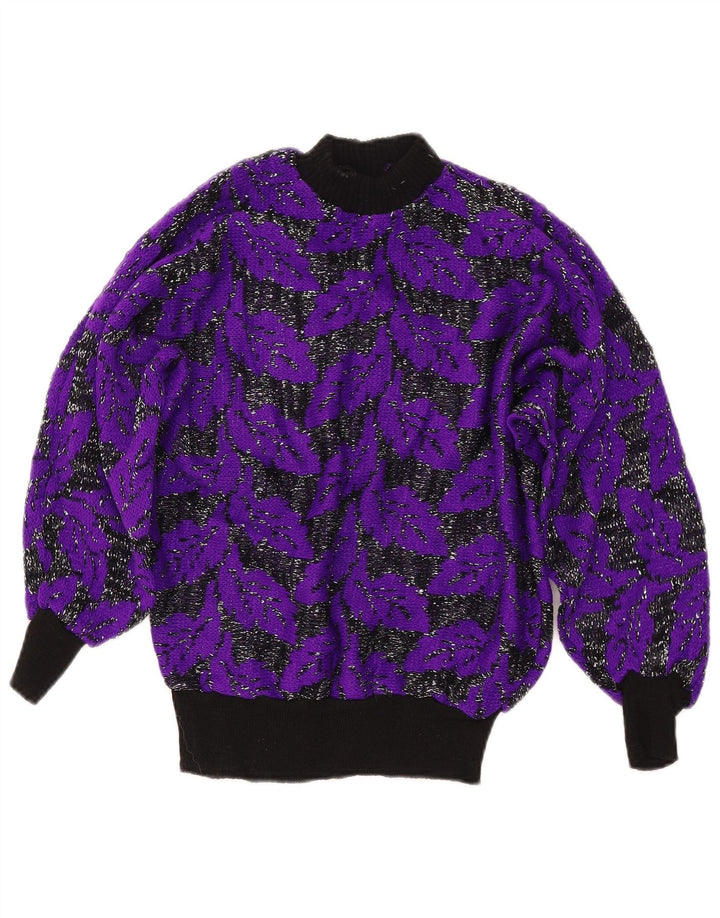 VINTAGE Mujer Turtle Neck Jumper Suéter Reino Unido 8 Pequeño Púrpura Colorblock