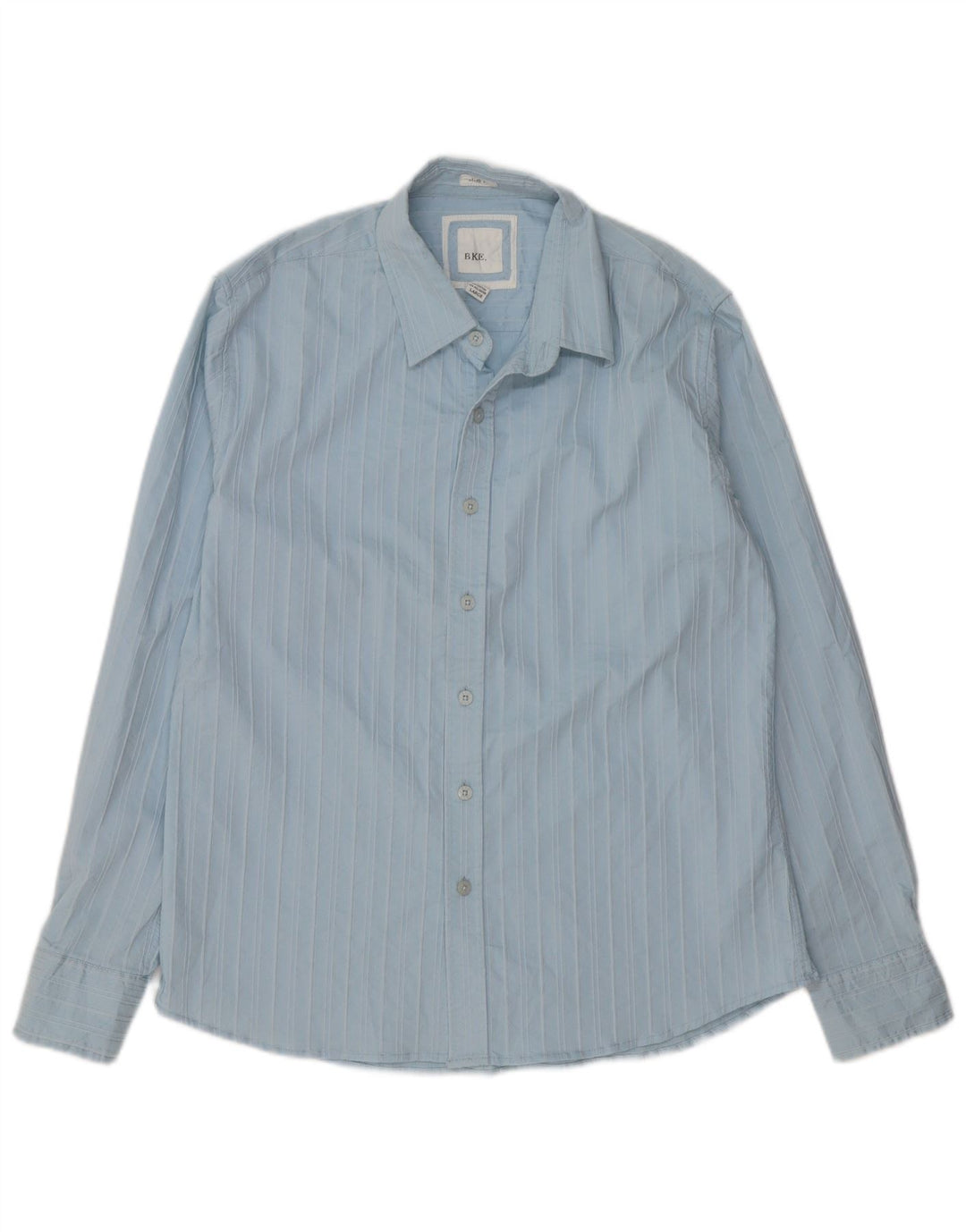 BKE Camisa slim fit para hombre de algodón a rayas azules grandes
