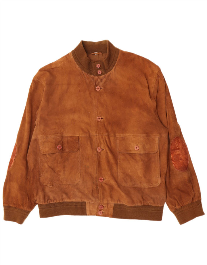 Vintage hombres ante bomber chaqueta IT 62 5XL cuero beige
