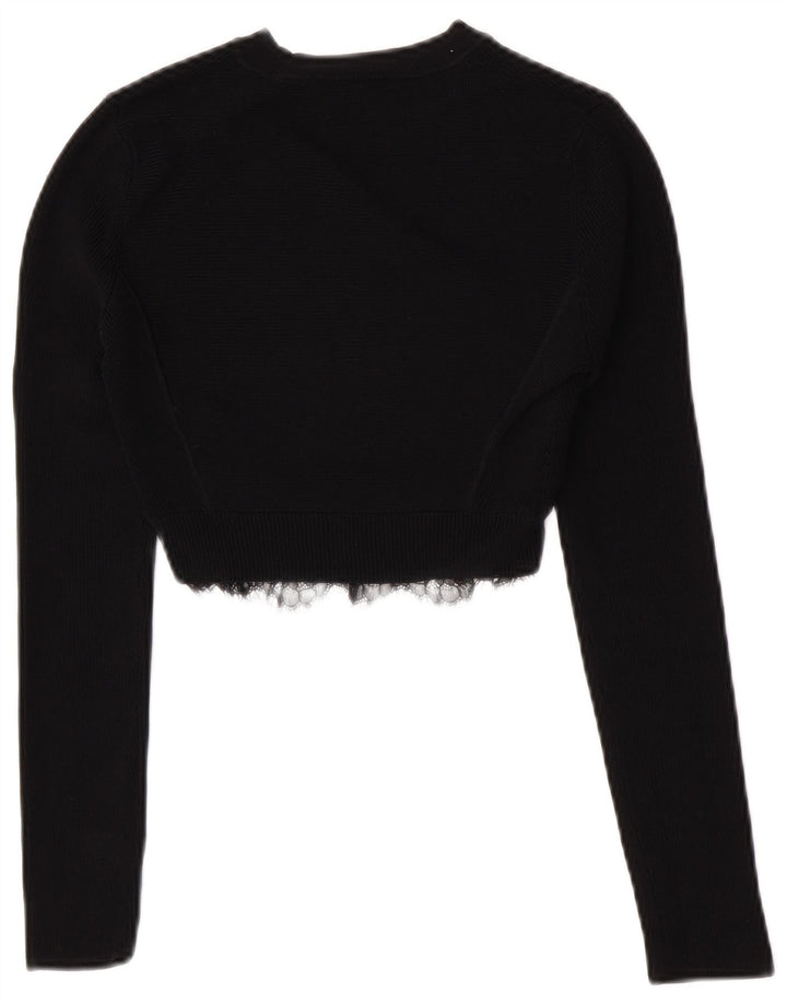 Zara Mujer Crop Crew Neck Jumper Sweater UK 8 Small Viscosa Negra