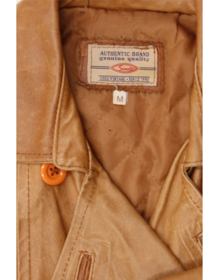 Abrigo Scout de cuero con doble botonadura para mujer UK 44 Beige mediano
