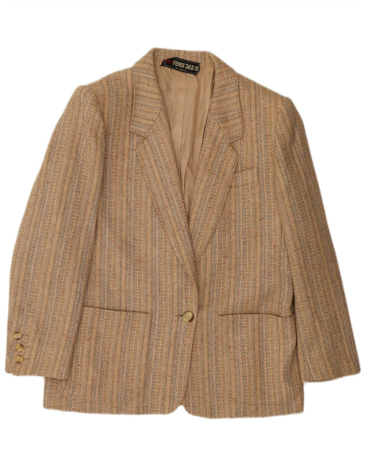 FENDI Chaqueta tipo blazer de 2 botones para mujer IT 44 Clásico a rayas beige medio