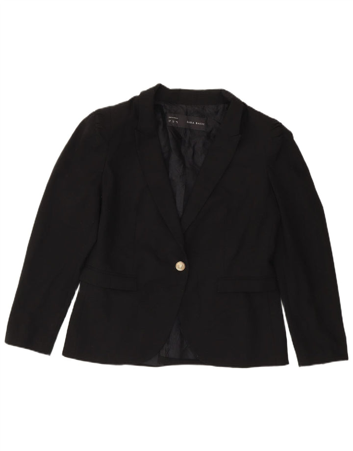 Zara Mujer Chaqueta Blazer De 1 Botón UK 40 XL Poliéster Negro