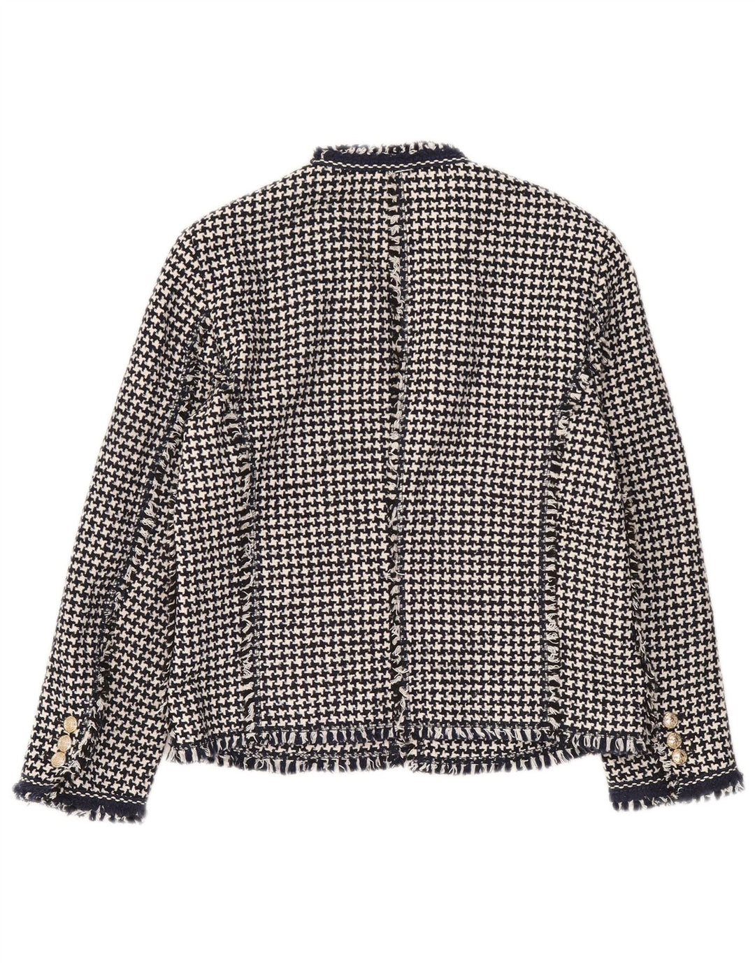 Zara Mujer Chaqueta Americana Abierta Reino Unido 12 Mediana Pata De Gallo Negra