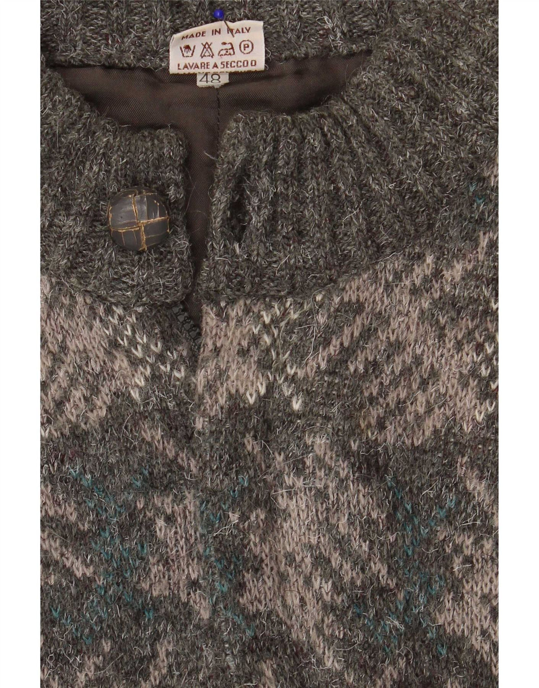 Vintage hombres Cardigan suéter IT 48 gris medio geométrico