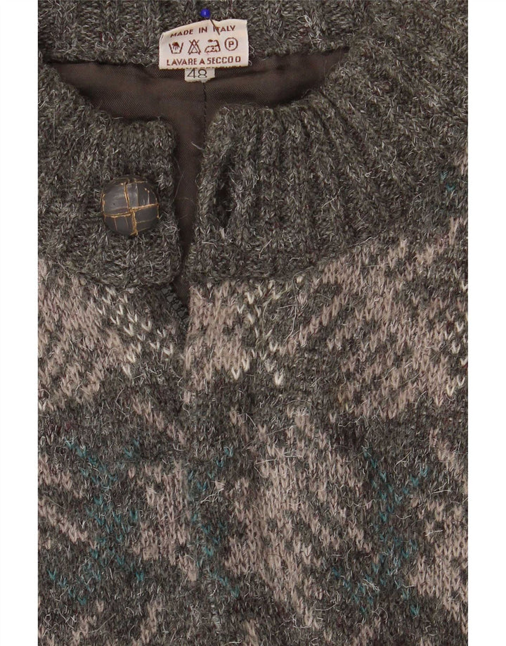 Vintage hombres Cardigan suéter IT 48 gris medio geométrico