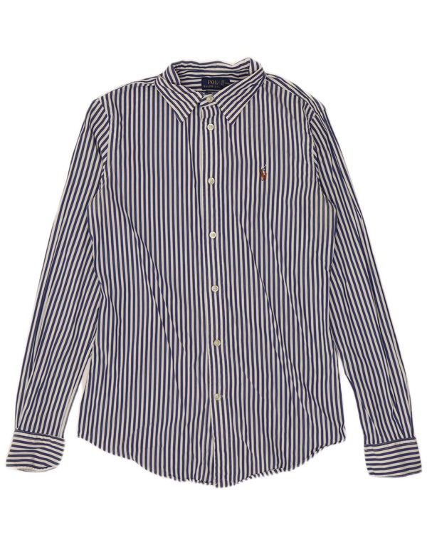 Polo Ralph Lauren Camisa ajustada elástica para mujer US 4 Small Azul marino Pinstripe