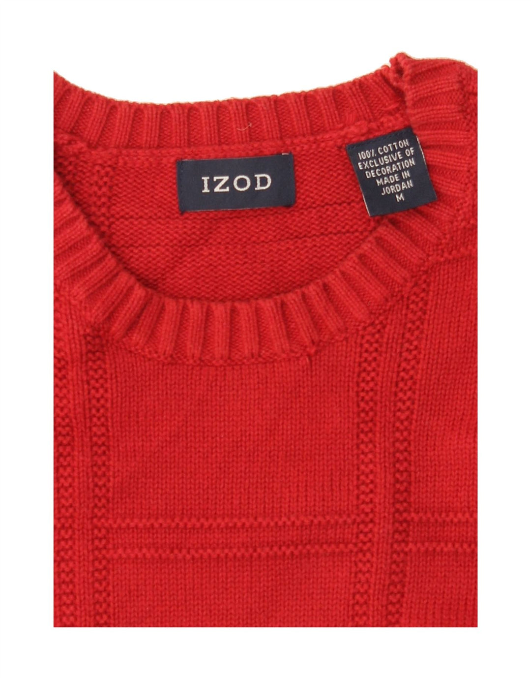 IZOD Mens Crew Neck Jumper Sweater Medium Red Check Cotton Vintage Izod and Second-Hand Izod from Messina Hembry 