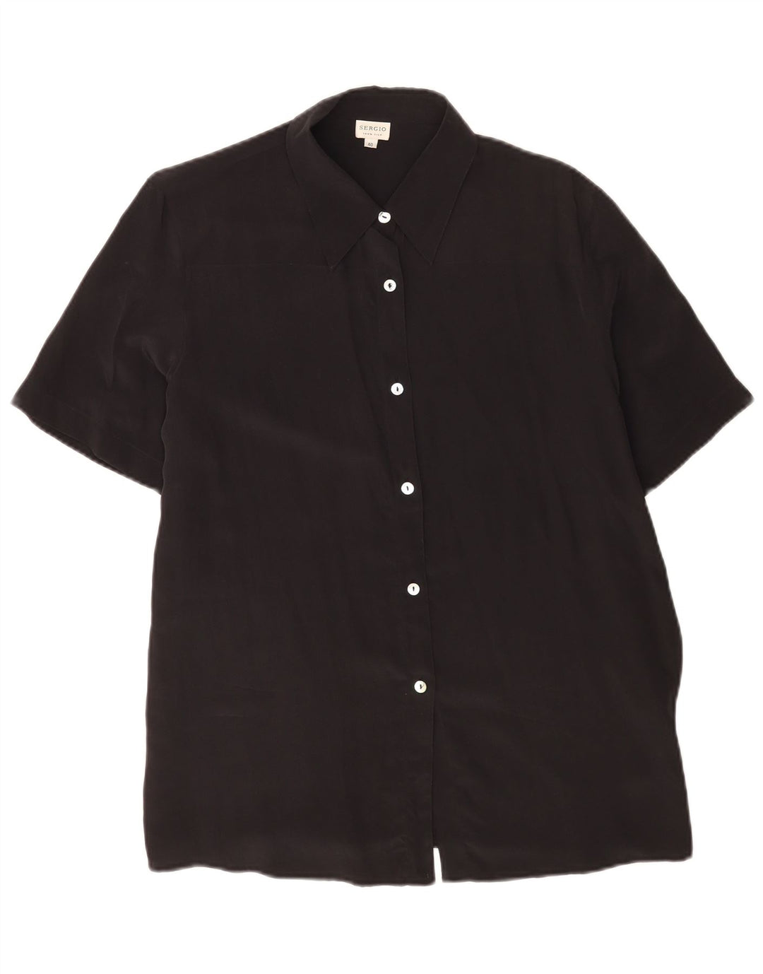 Vintage mujer manga corta camisa regular EU 40 seda negra mediana