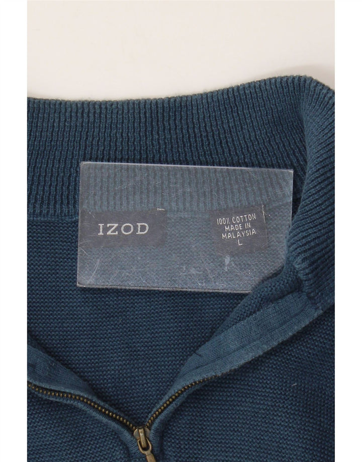 Izod Jersey con cuello y cremallera para hombre, talla grande, algodón azul