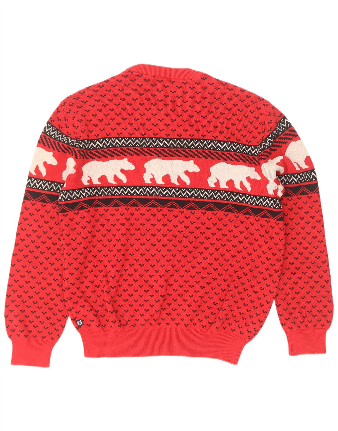 Chaps Suéter tipo jersey con cuello redondo para hombre, color rojo medio, Fair Isle