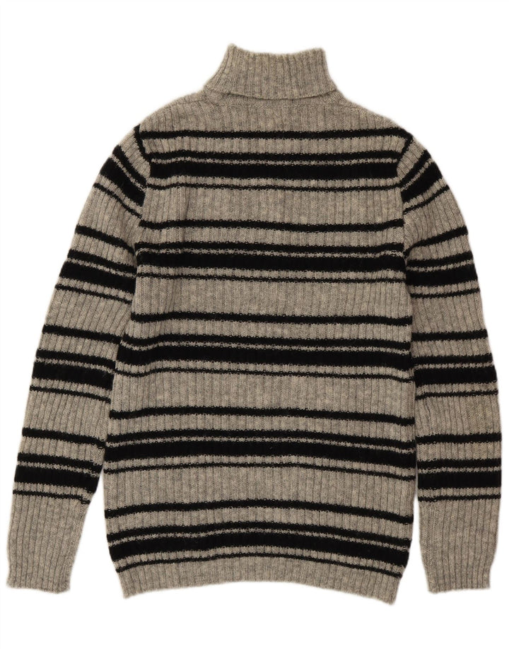 SHETLAND Suéter tipo jersey con cuello vuelto para mujer Reino Unido 16 Lana a rayas gris grande