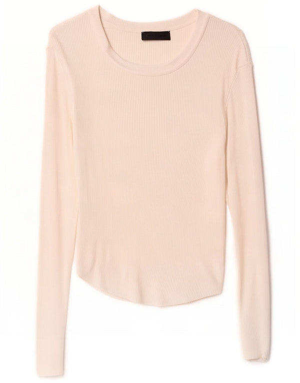 Zara Mujer Top Manga Larga UK 42 Medium Blanco