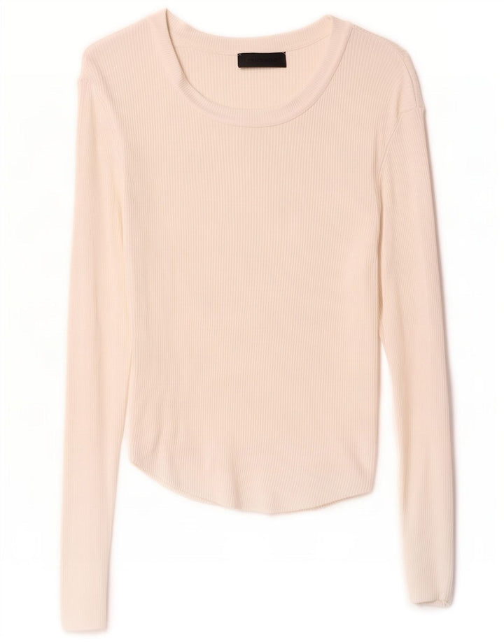 Zara Mujer Top Manga Larga UK 42 Medium Blanco